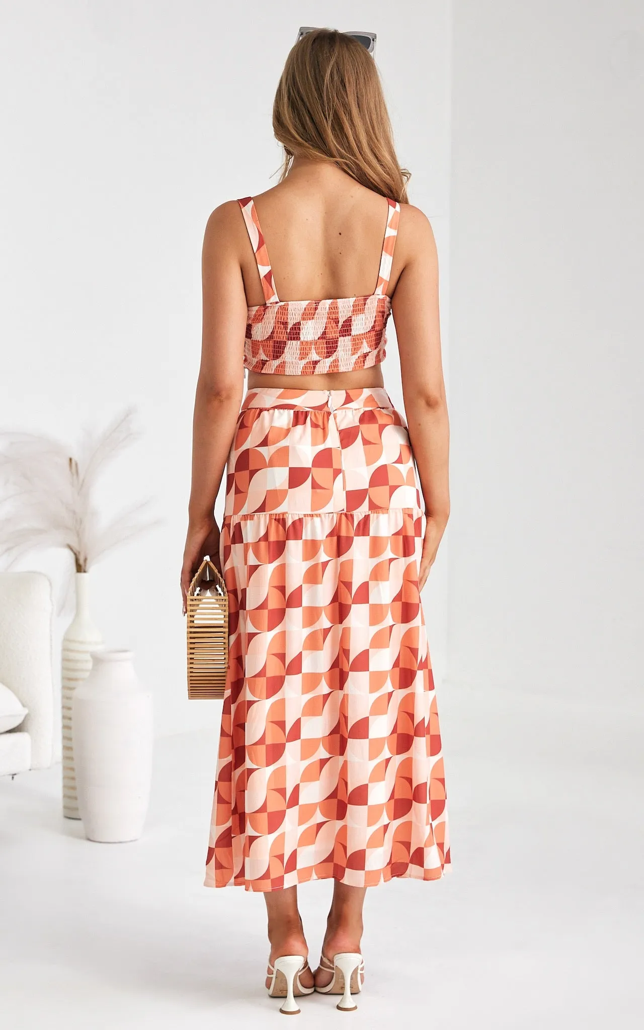 About Damn Time Maxi Skirt - Orange Geometric Print