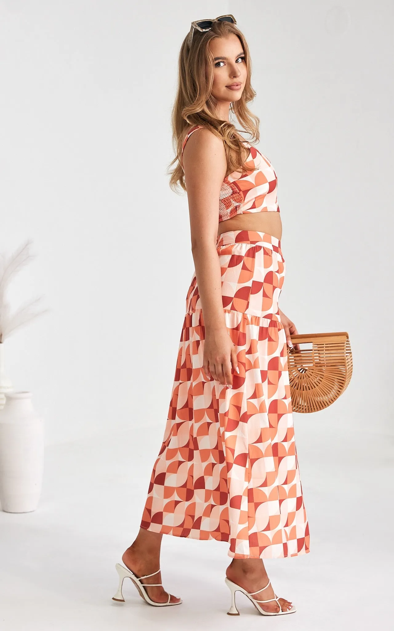 About Damn Time Maxi Skirt - Orange Geometric Print