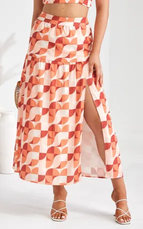 About Damn Time Maxi Skirt - Orange Geometric Print