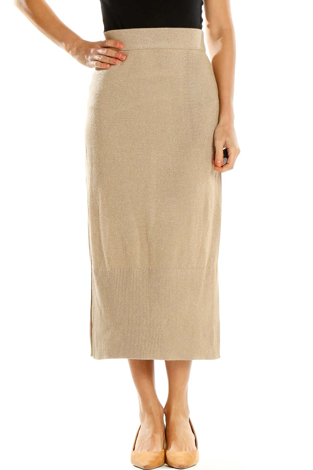 Beige Shimmery Midi Straight Skirt