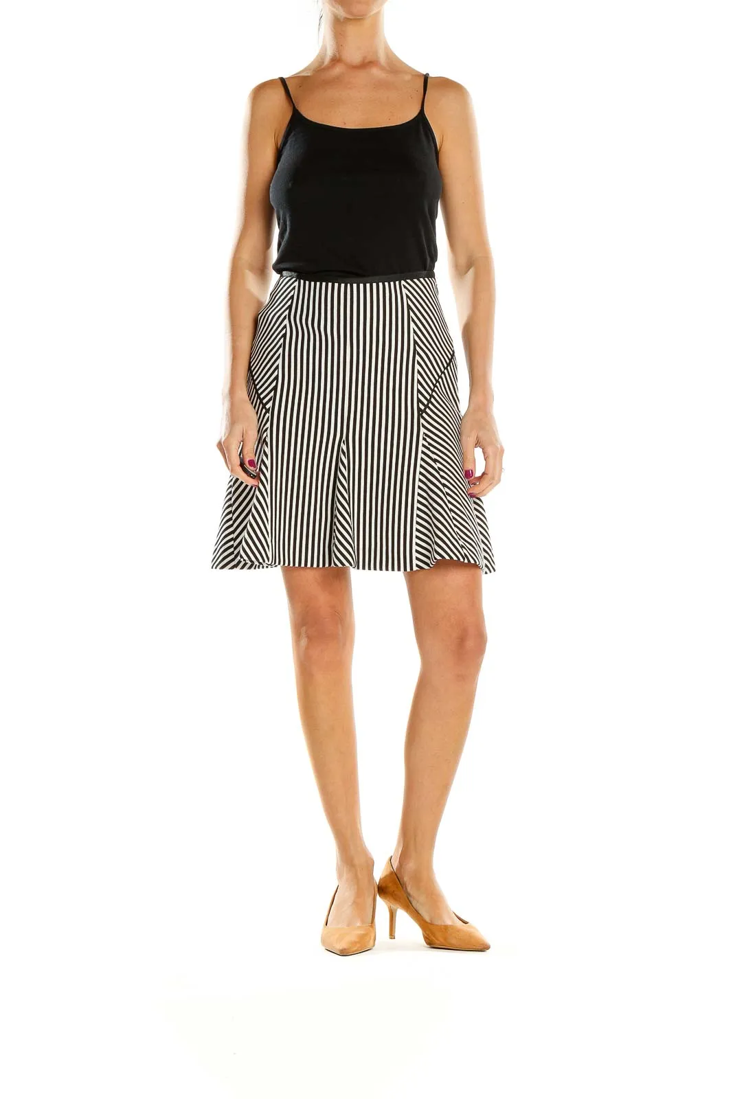 Black and White Striped A-Line Skirt