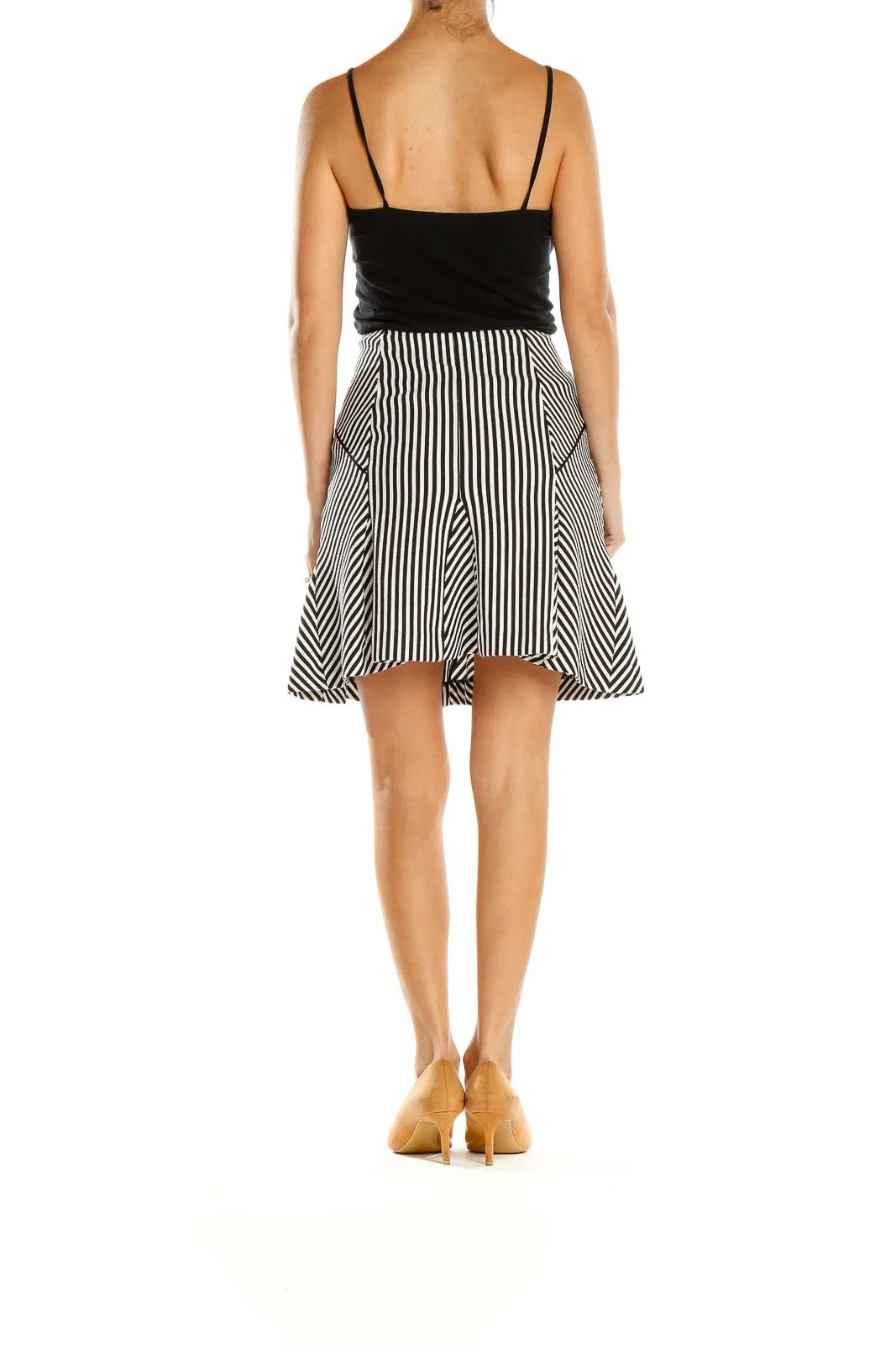 Black and White Striped A-Line Skirt