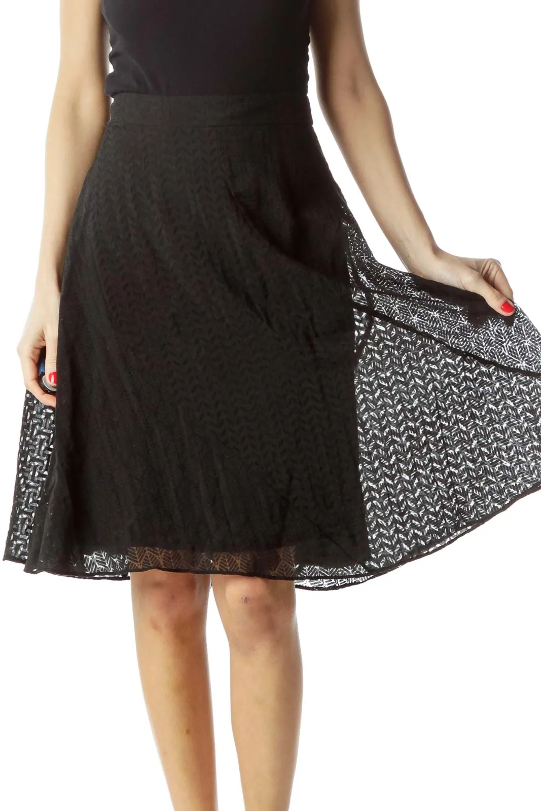 Black Lace A-Line Midi Skirt