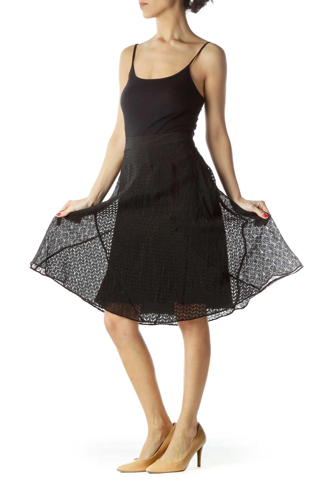 Black Lace A-Line Midi Skirt