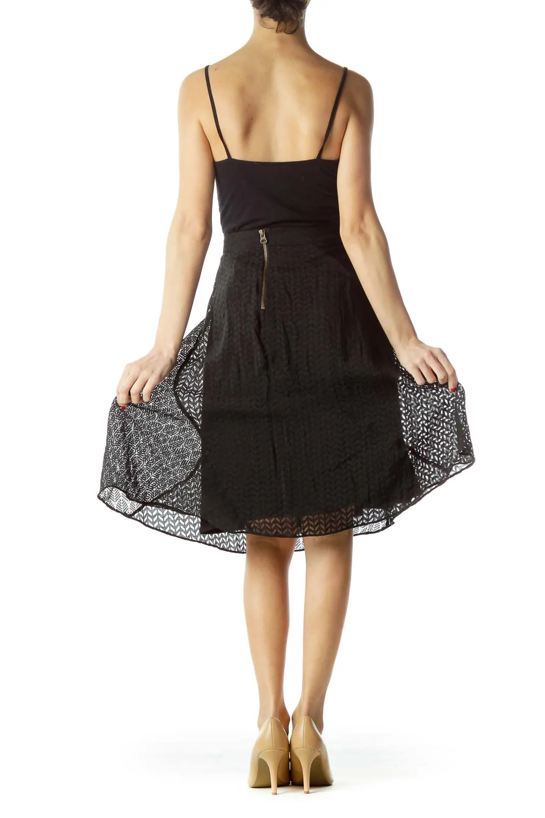 Black Lace A-Line Midi Skirt