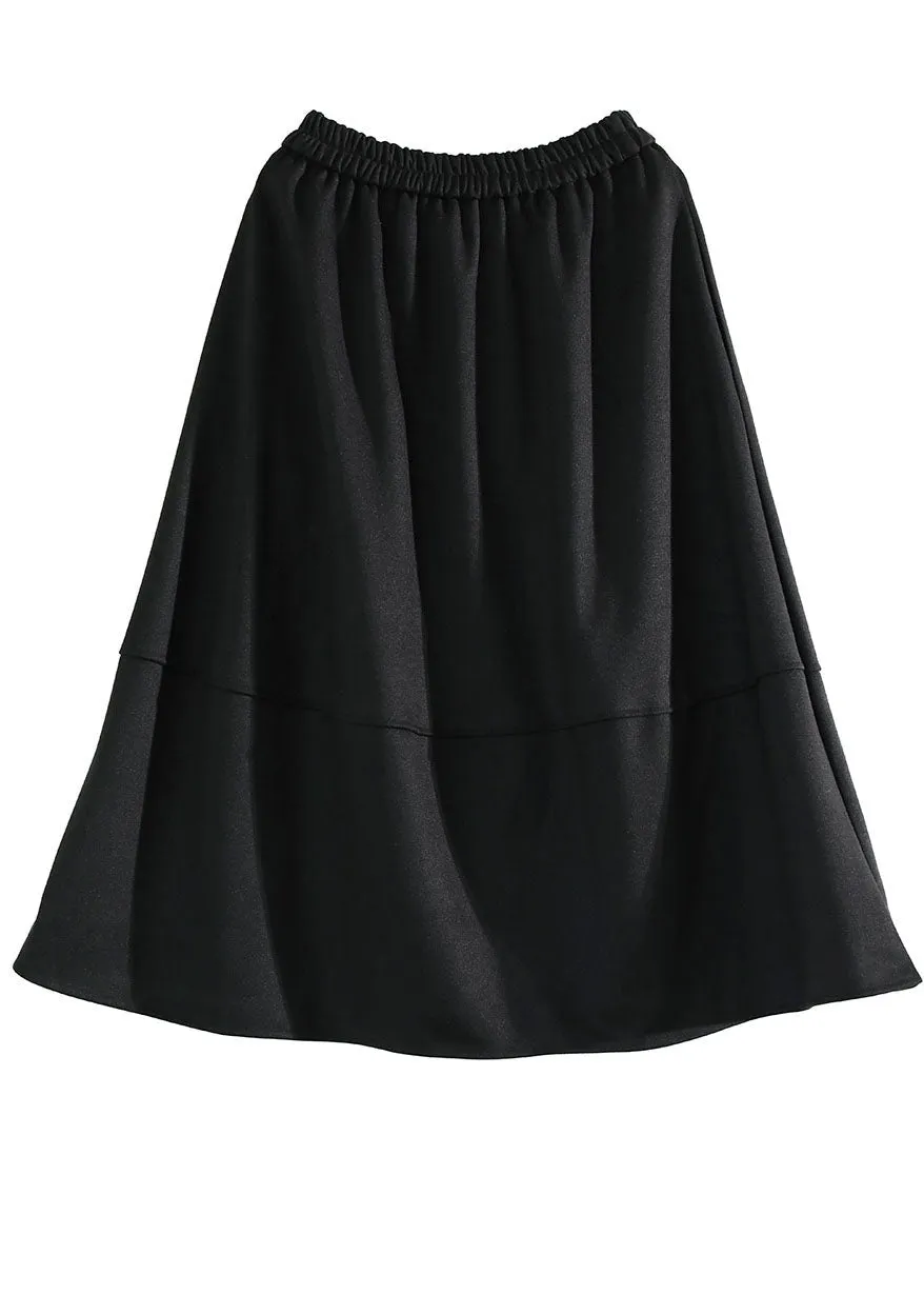 Black Patchwork Thick Woolen A Line Skirts Winter