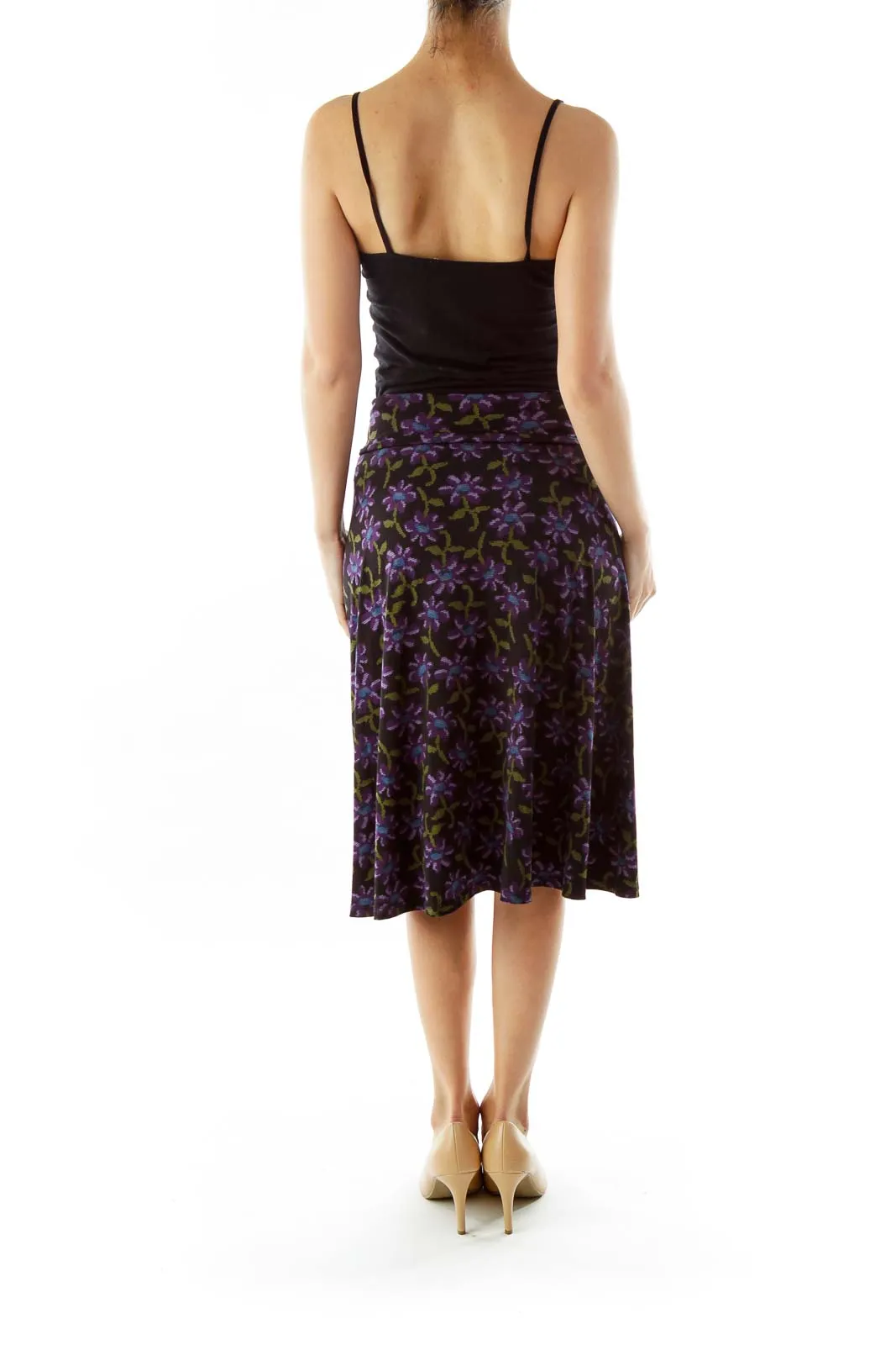 Black Purple Geometric A-Line Skirt