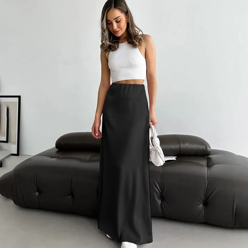 Black Satin Slip Maxi Skirt