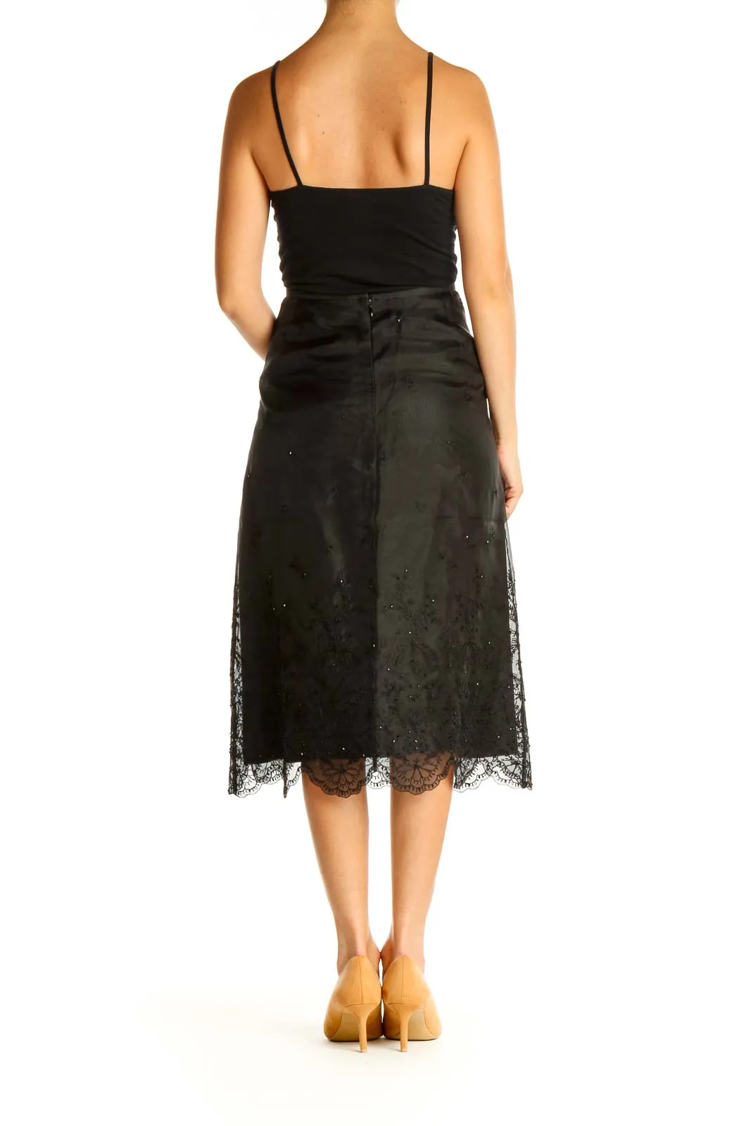 Black Sequin Retro A-Line Skirt