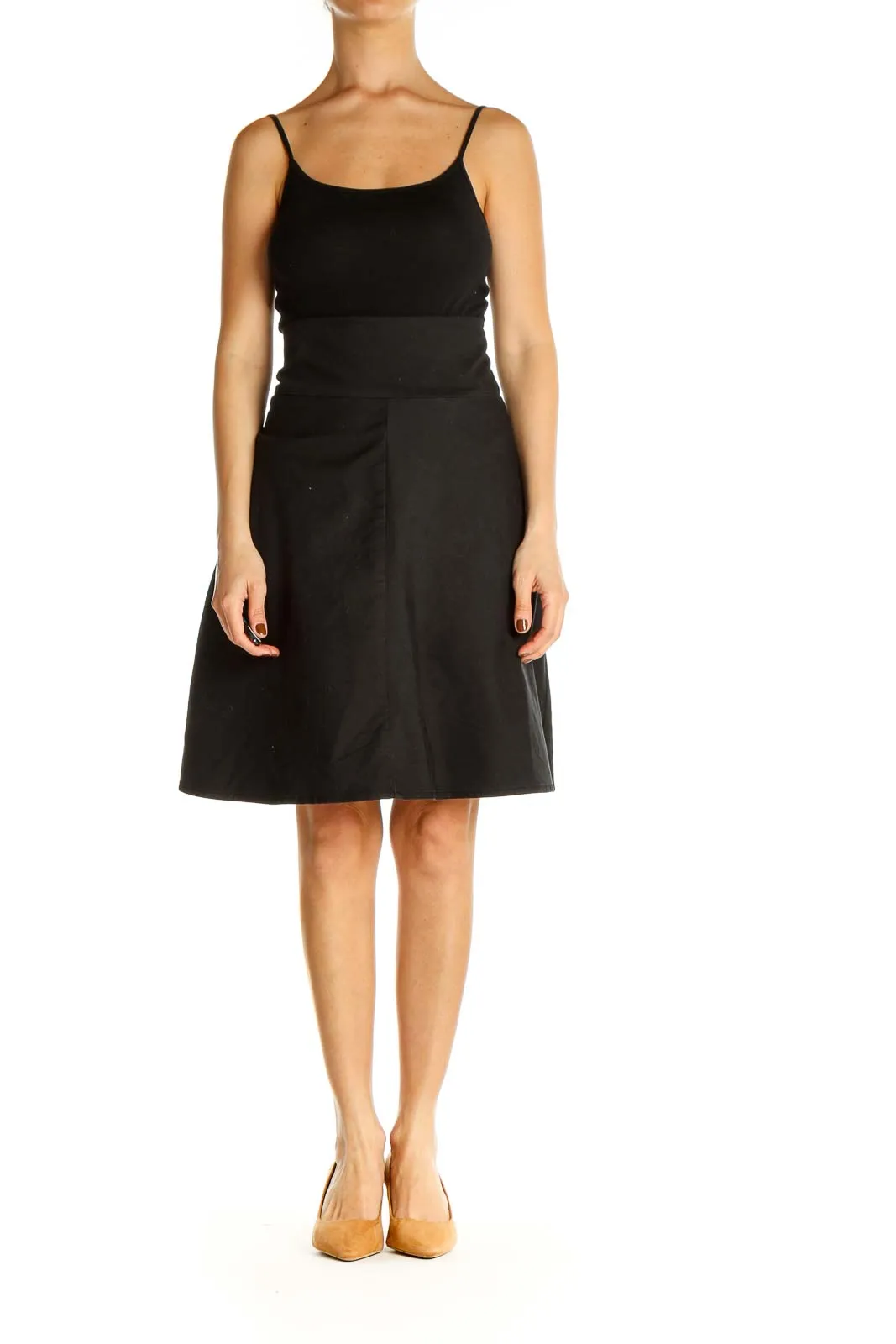 Black Solid Retro A-Line Skirt