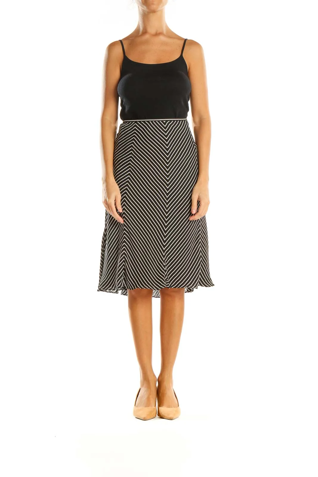 Black Striped Casual A-Line Skirt