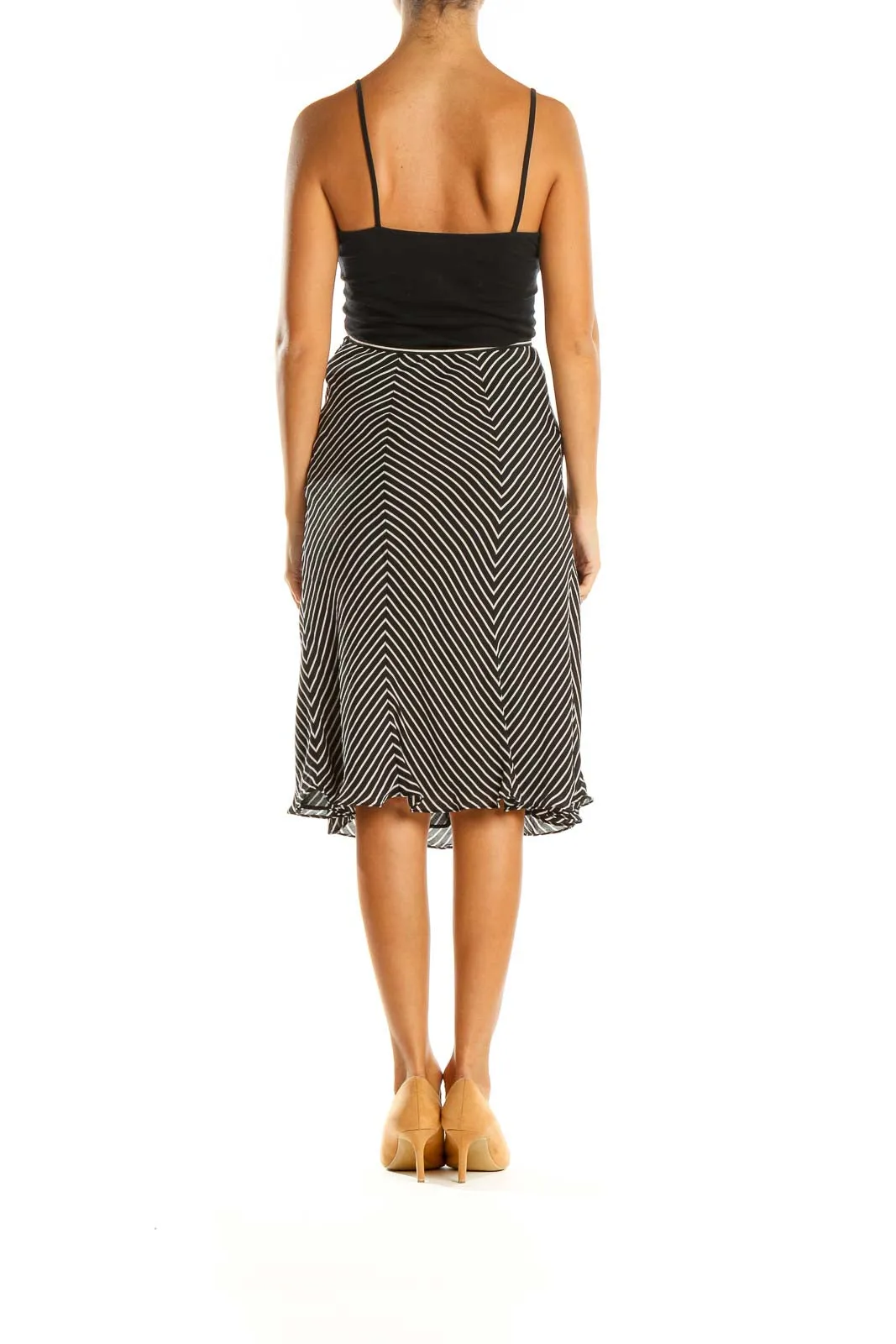 Black Striped Casual A-Line Skirt