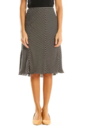 Black Striped Casual A-Line Skirt