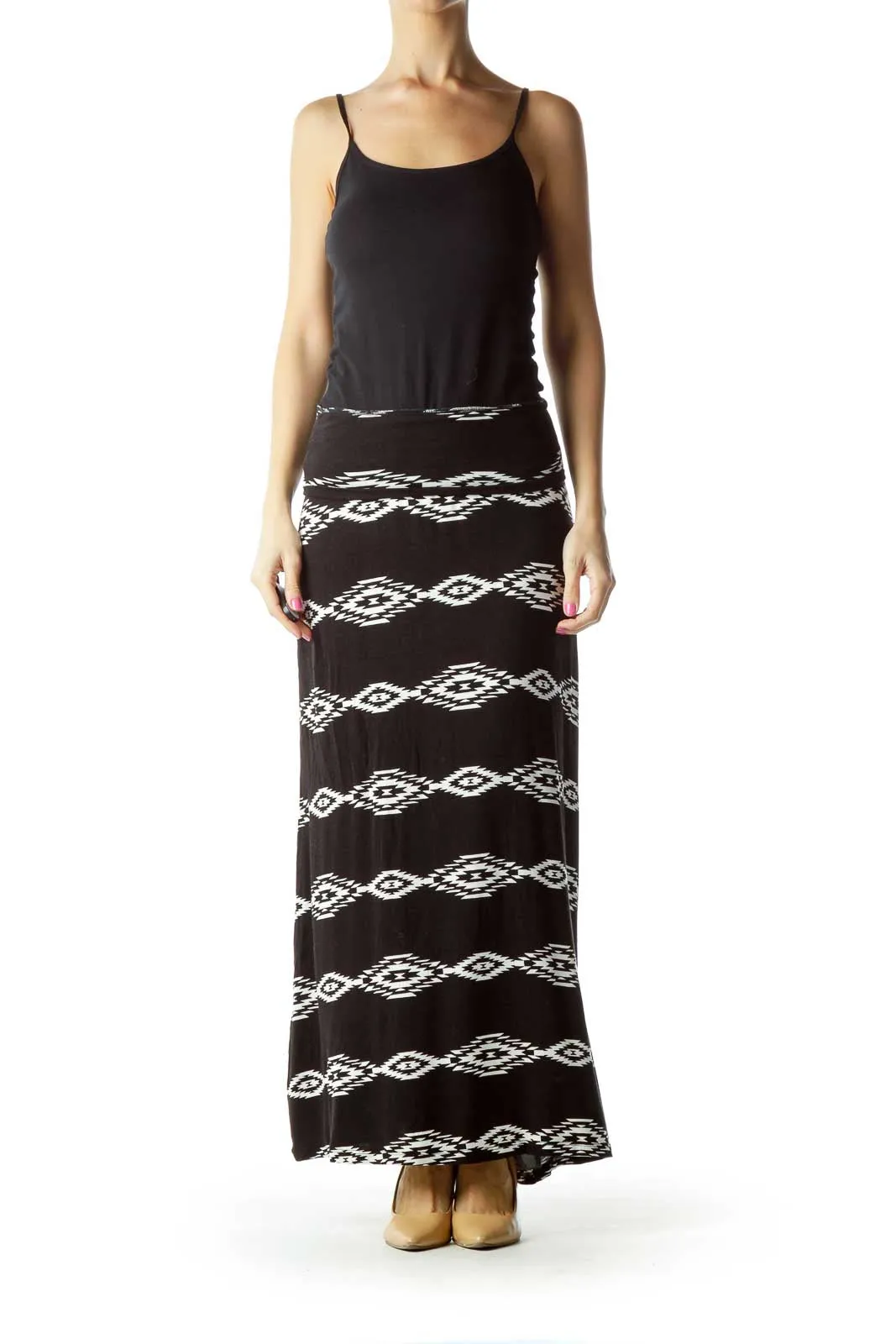 Black White Tribal Maxi Skirt