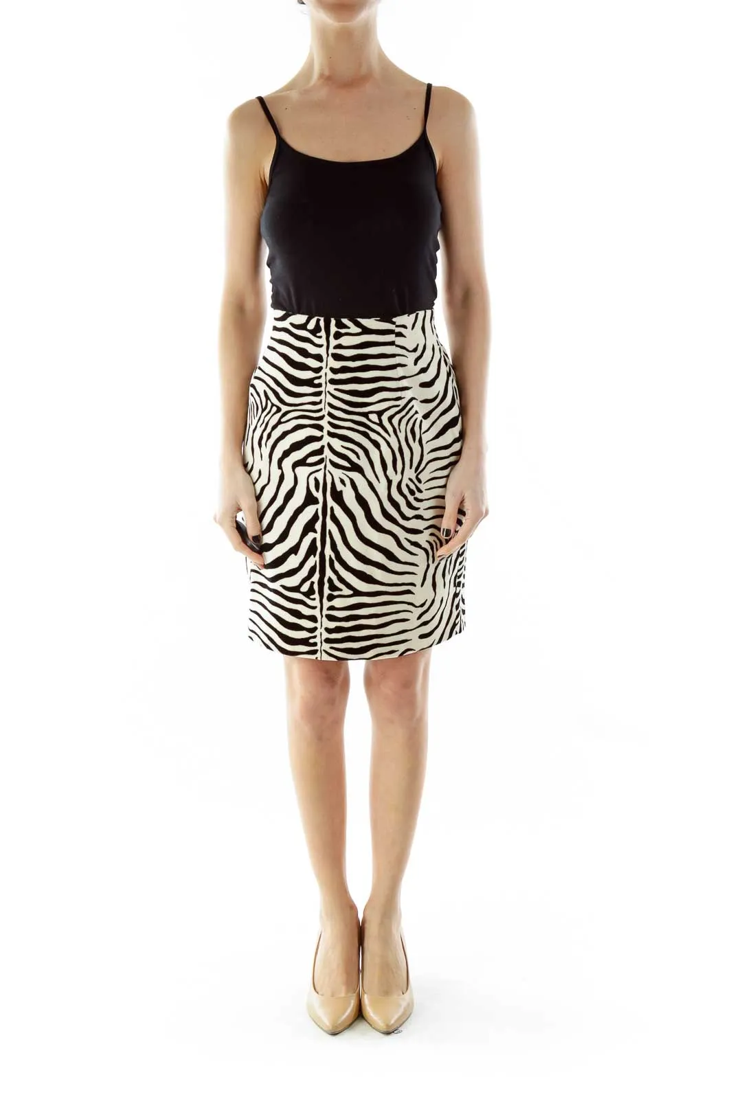 Black White Zebra Print A-Line Skirt