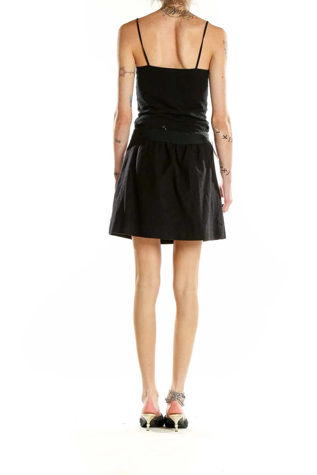 Black Wool Blend A-Line Mini Skirt