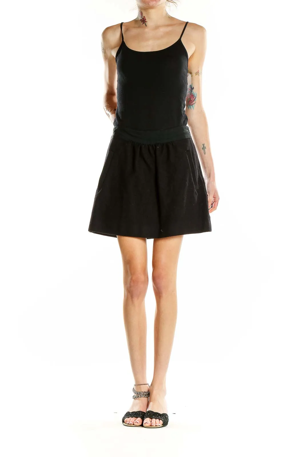 Black Wool Blend A-Line Mini Skirt