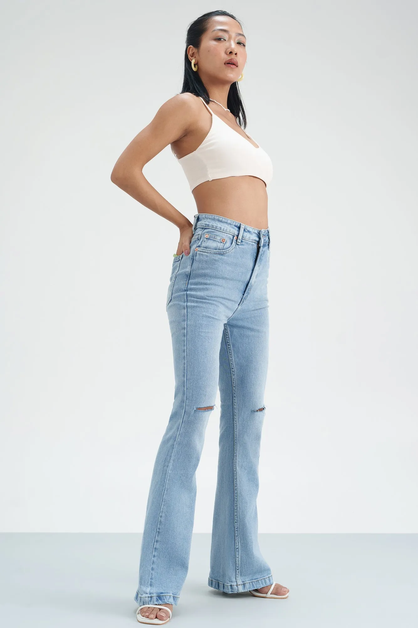 Blue Cascade Distressed Bootcut Jeans