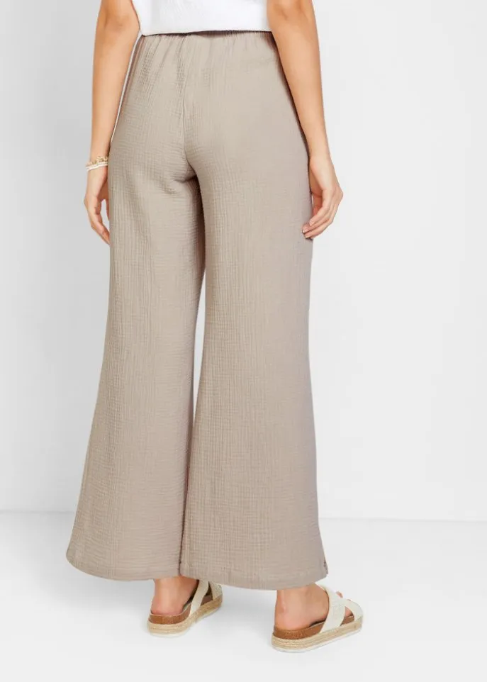 Bpc Bonprix Collection muslin palazzo pants, gray