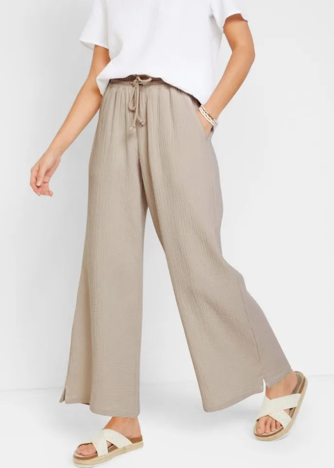 Bpc Bonprix Collection muslin palazzo pants, gray