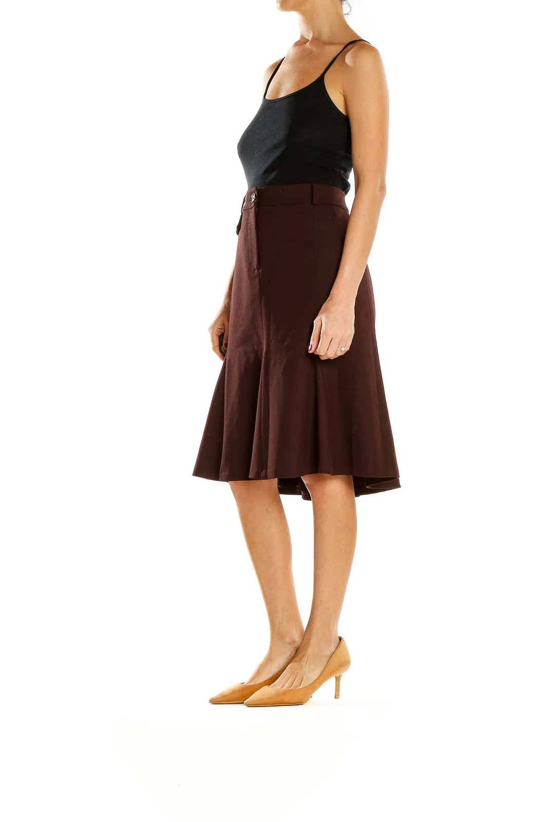 Brown A-Line Midi Skirt