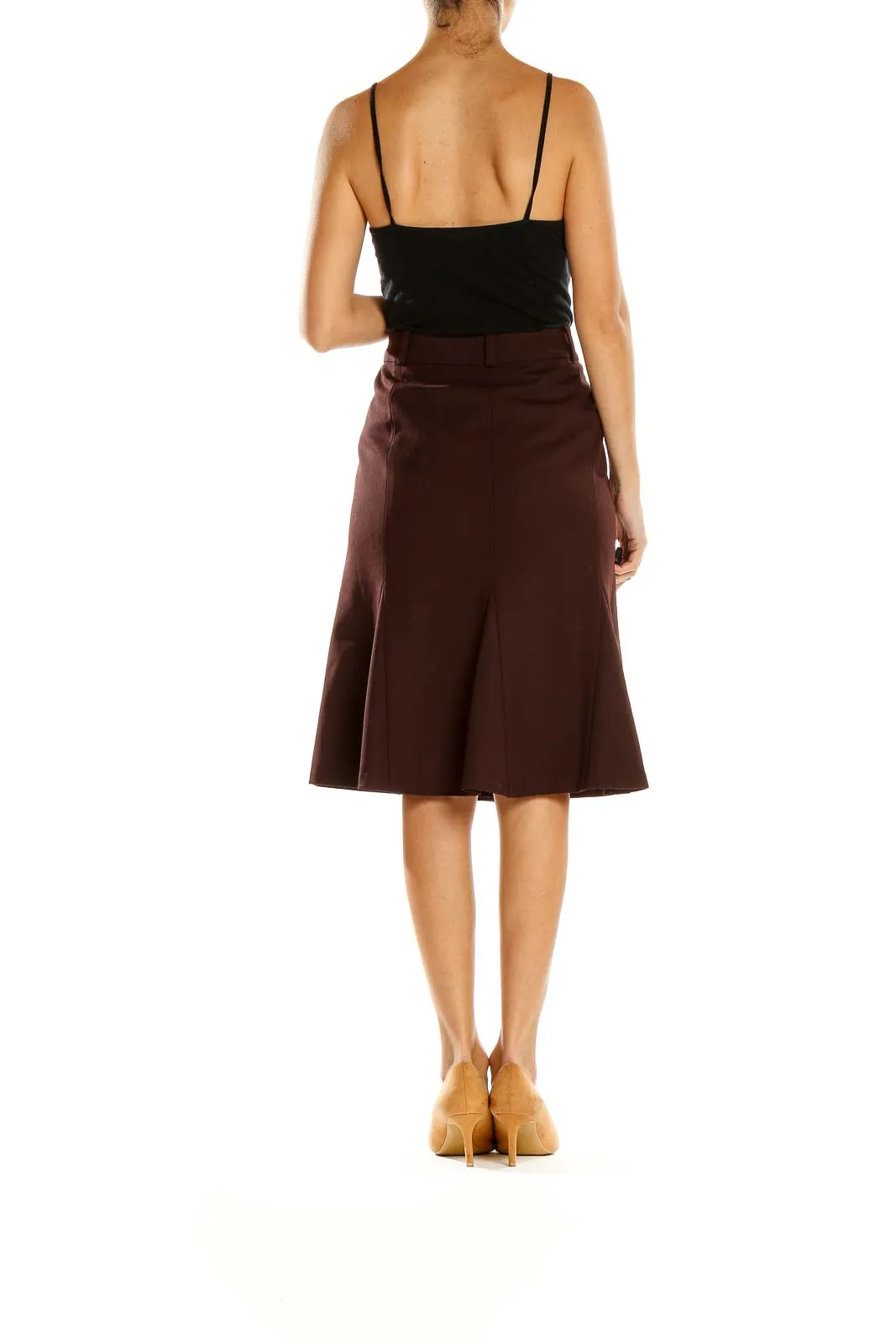 Brown A-Line Midi Skirt