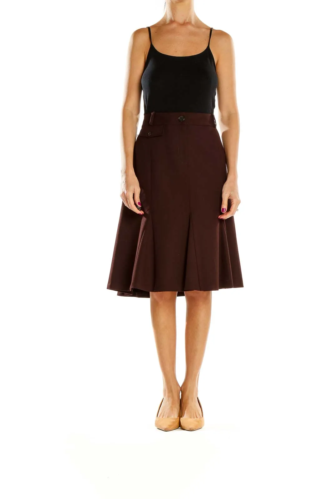 Brown A-Line Midi Skirt