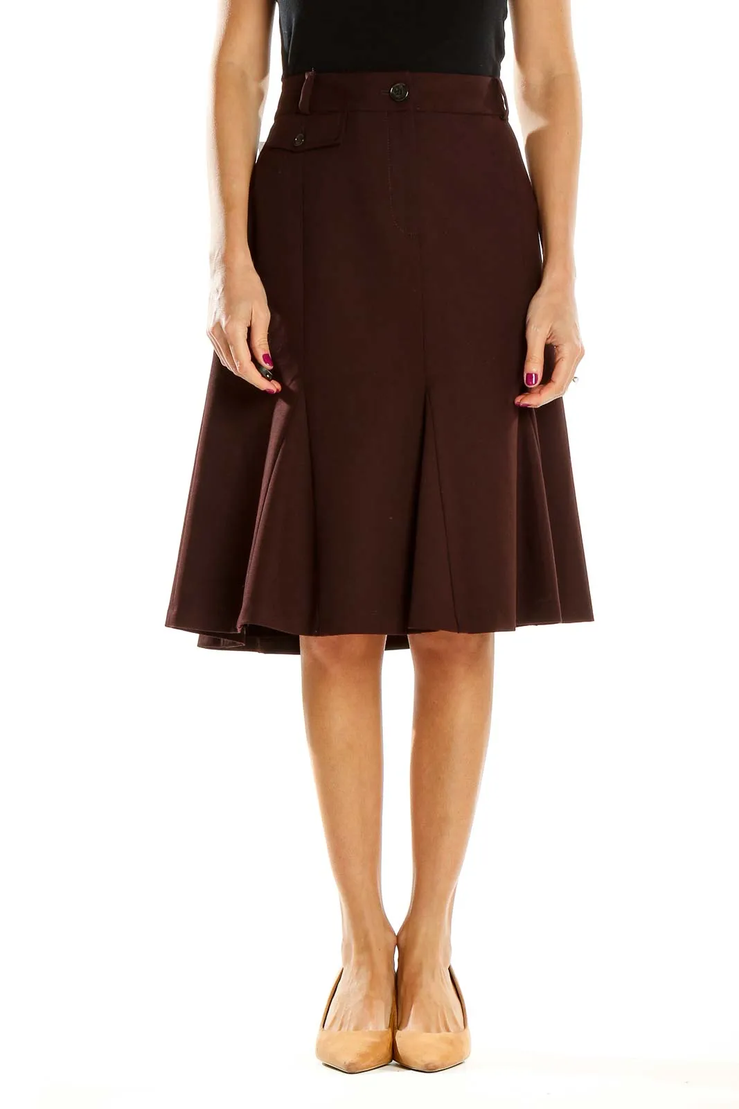 Brown A-Line Midi Skirt