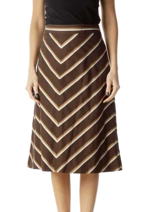 Brown Chevron A-Line Skirt