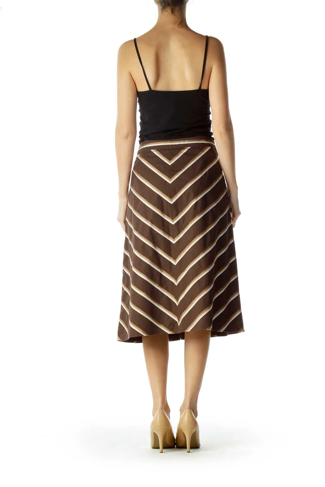 Brown Chevron A-Line Skirt