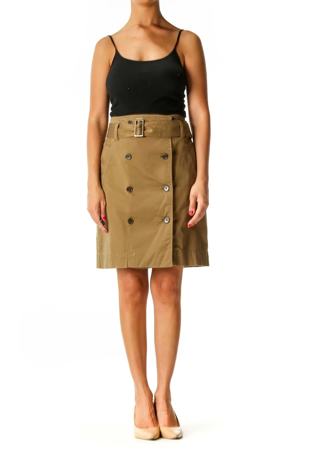 Brown Solid Casual Straight Skirt