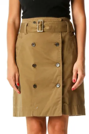 Brown Solid Casual Straight Skirt