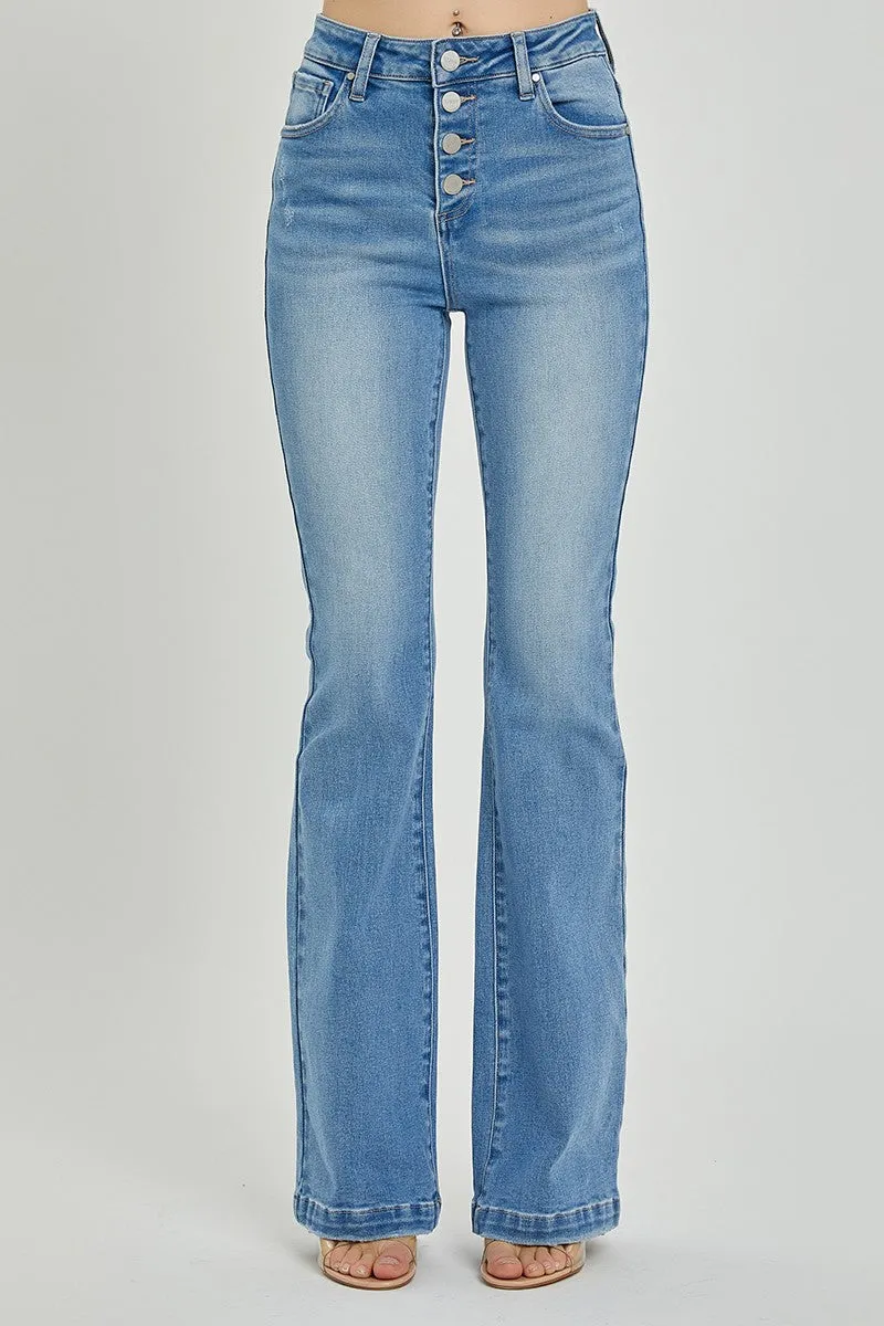 Button Fly Bootcut Jeans High Rise Waist