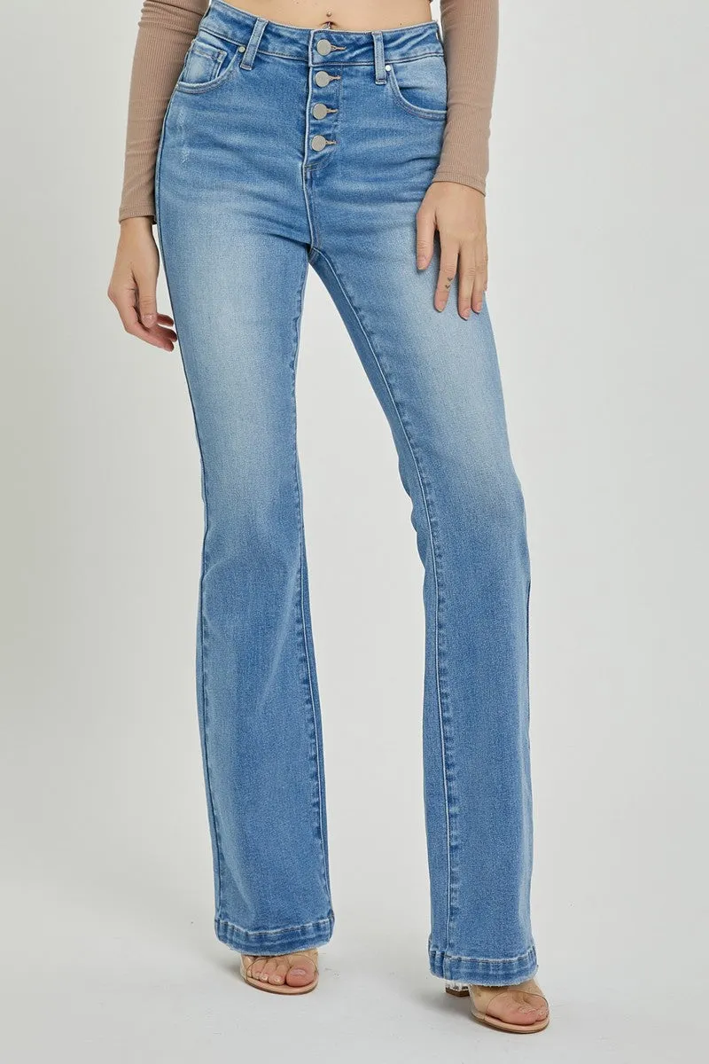 Button Fly Bootcut Jeans High Rise Waist