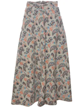 Corduroy Paisley And Floral Print Maxi Skirt - M