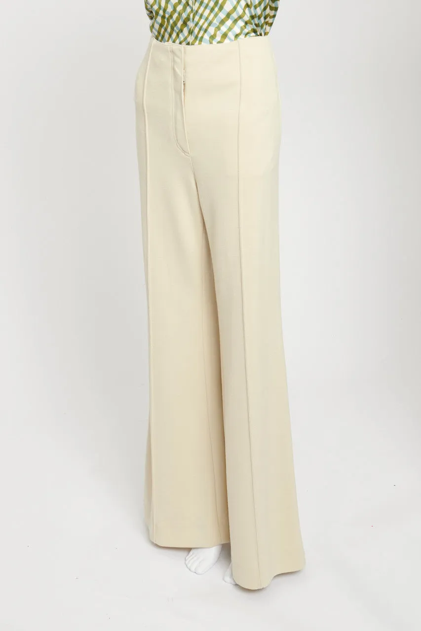 Cream Wool Wide Leg Trousers