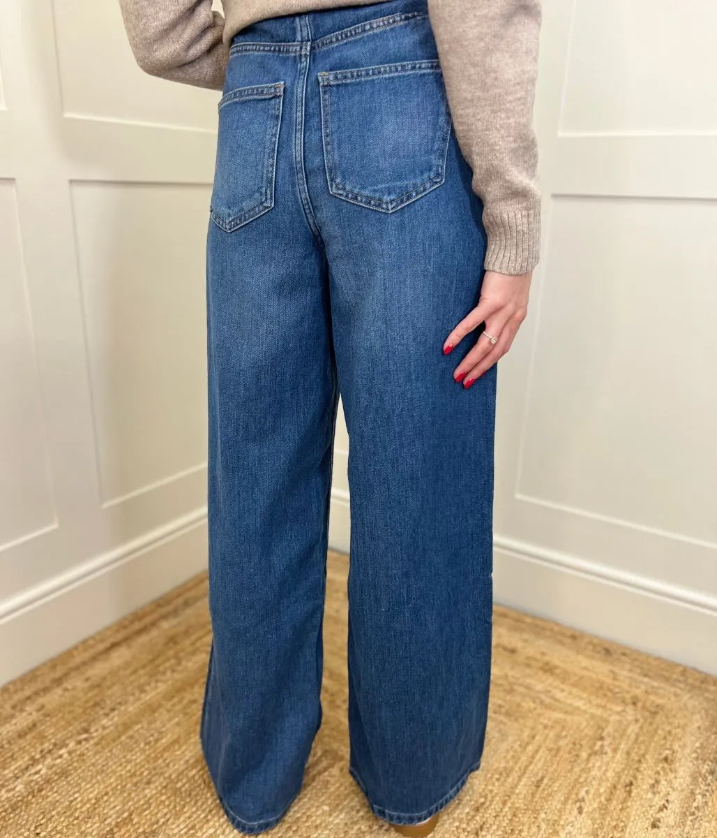 Dark Blue Denim Wide Leg Jeans