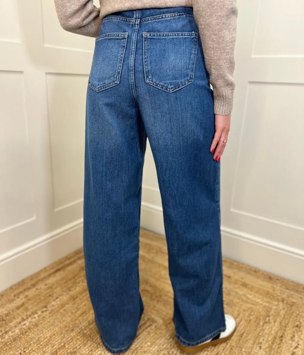 Dark Blue Denim Wide Leg Jeans