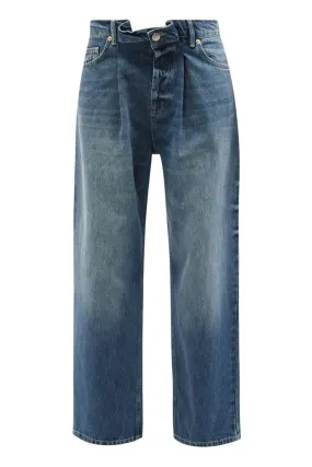 Dark Blue Fold Organic-Cotton Dad Baggy Boyfriend Jeans