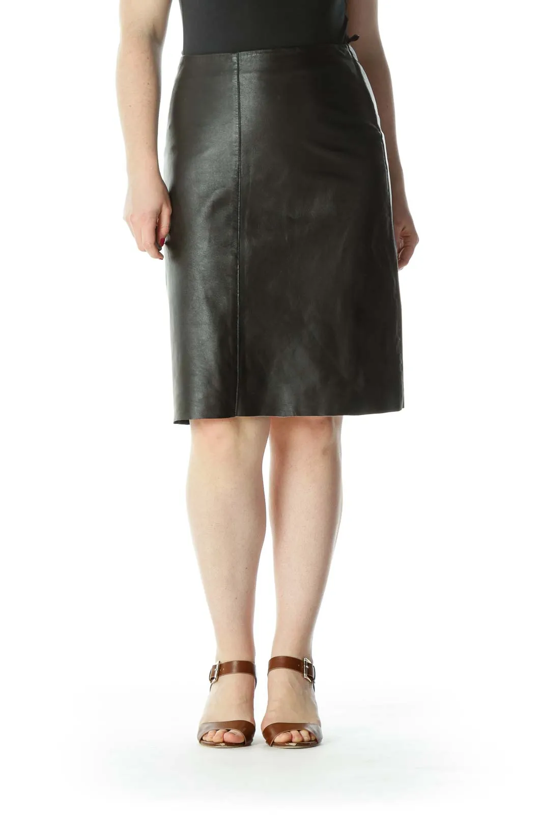 Dark-Brown Side-Zipper Mid-Length A-Line Lined Skirt