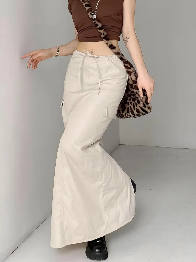 Drawstring Waist Parachute Maxi Skirt