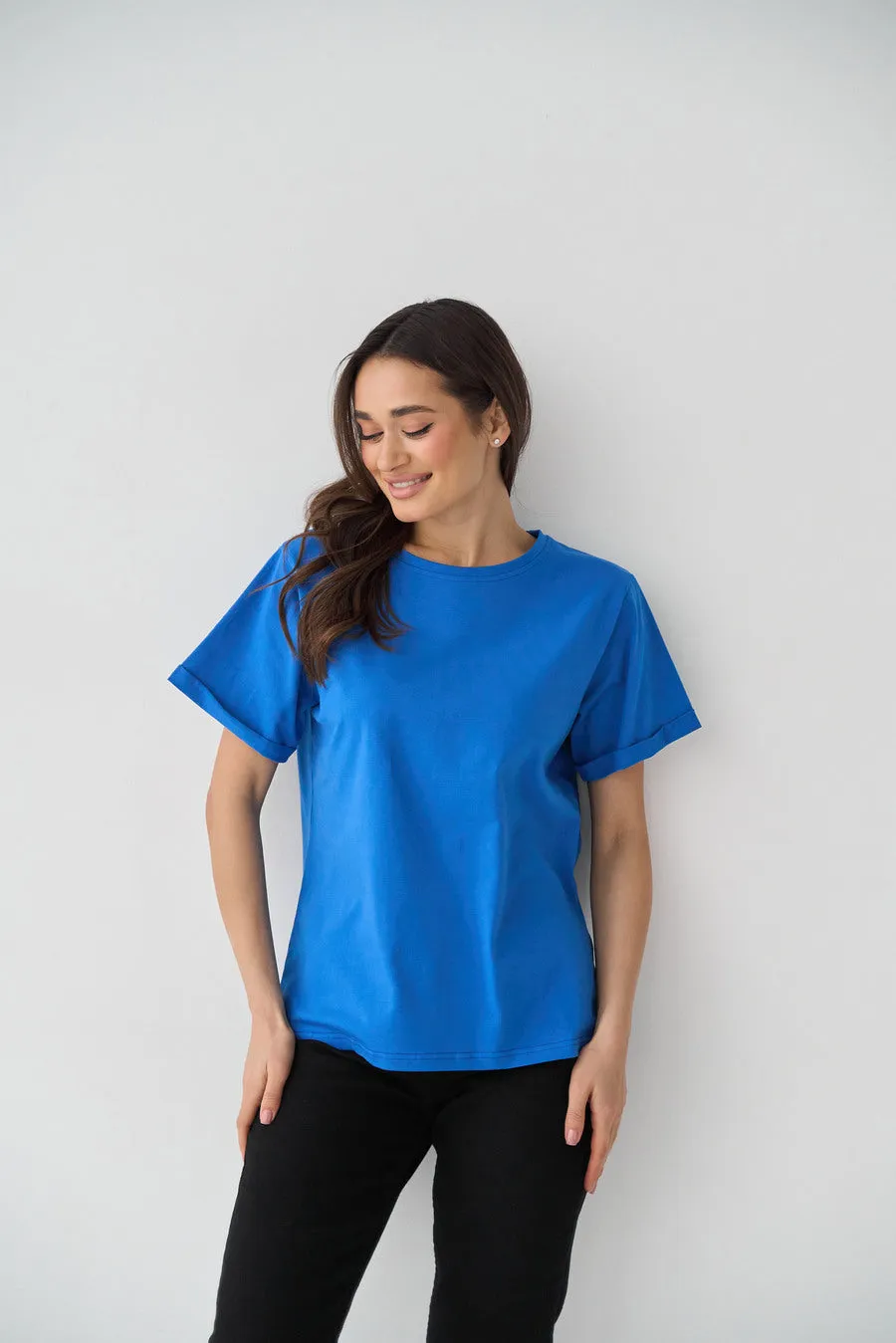 Electric Blue Oversized Roll Up Sleeve T-Shirt