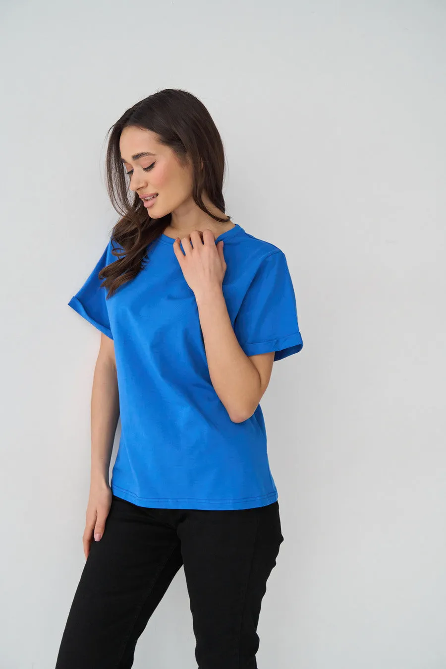 Electric Blue Oversized Roll Up Sleeve T-Shirt