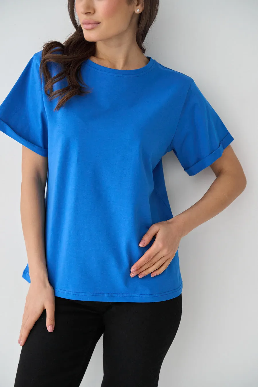 Electric Blue Oversized Roll Up Sleeve T-Shirt