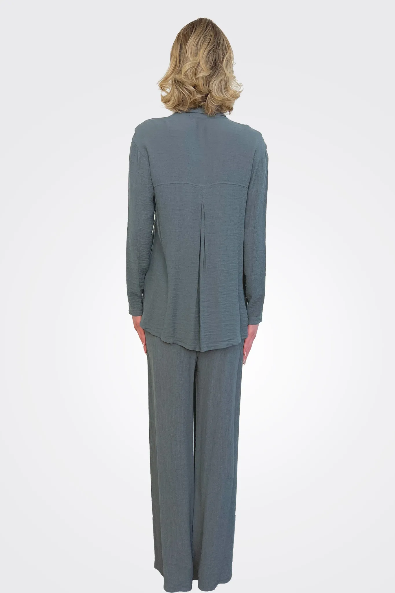 Embossed Viscose Palazzo Trousers - Blue