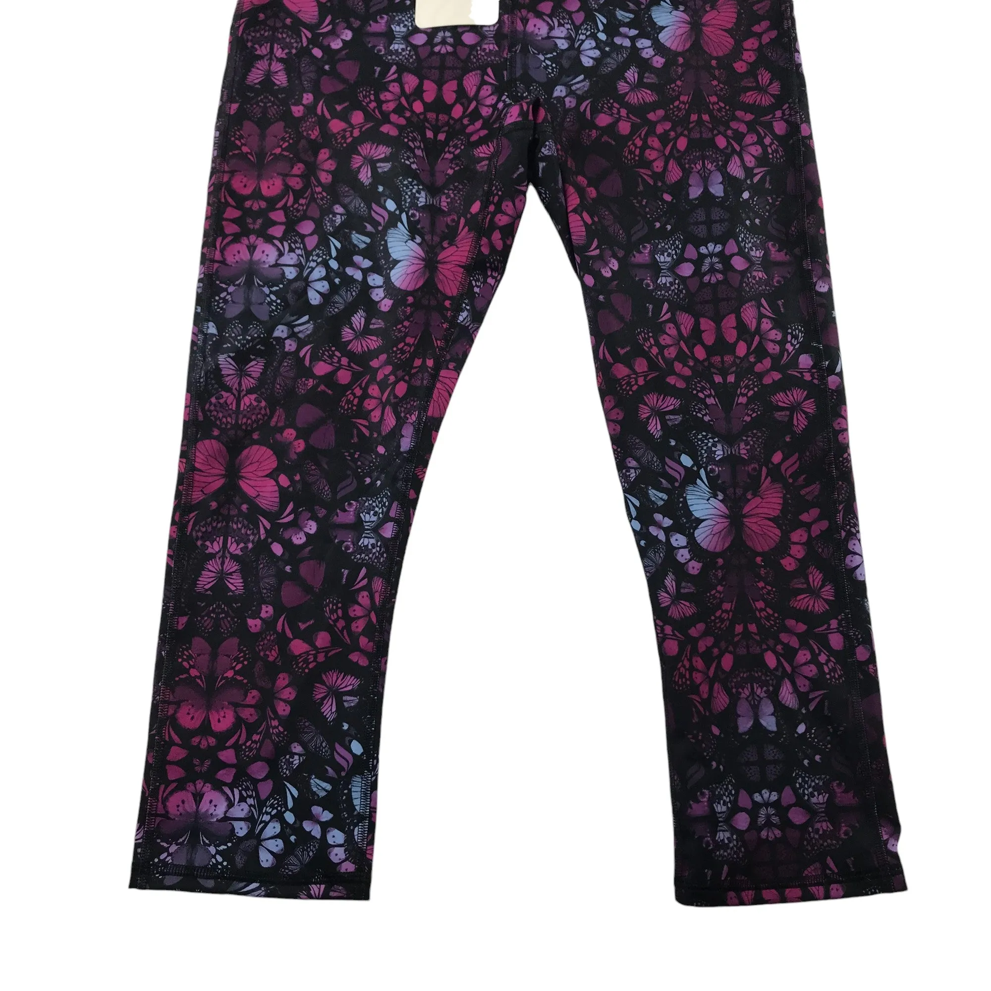 Fabletics sport leggings women size M purple and pink butterfly print capri length