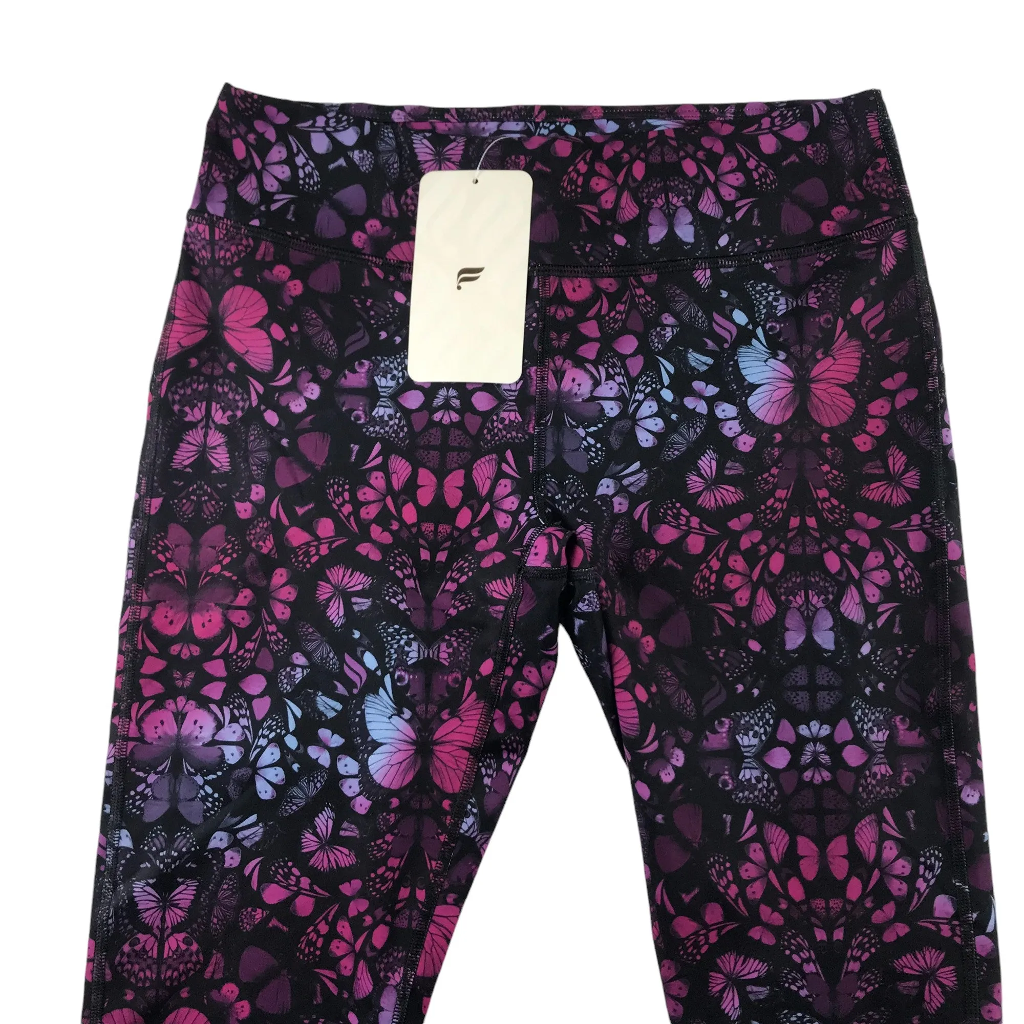 Fabletics sport leggings women size M purple and pink butterfly print capri length