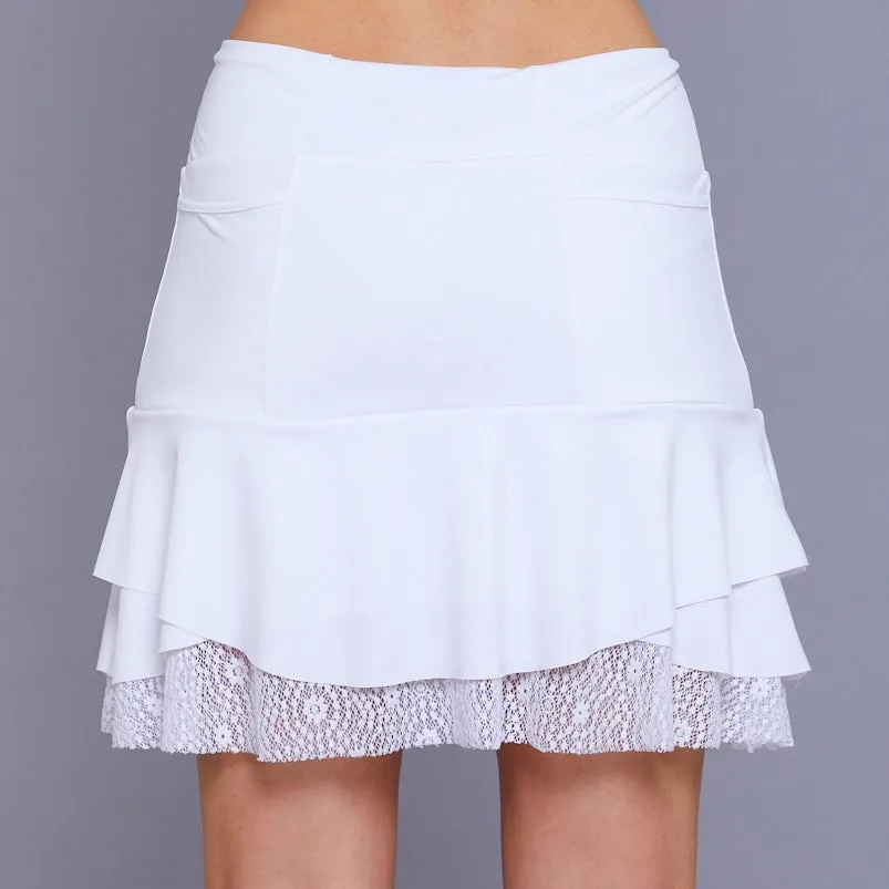 Floral Knit Tier Long Skort with a Twist (white)