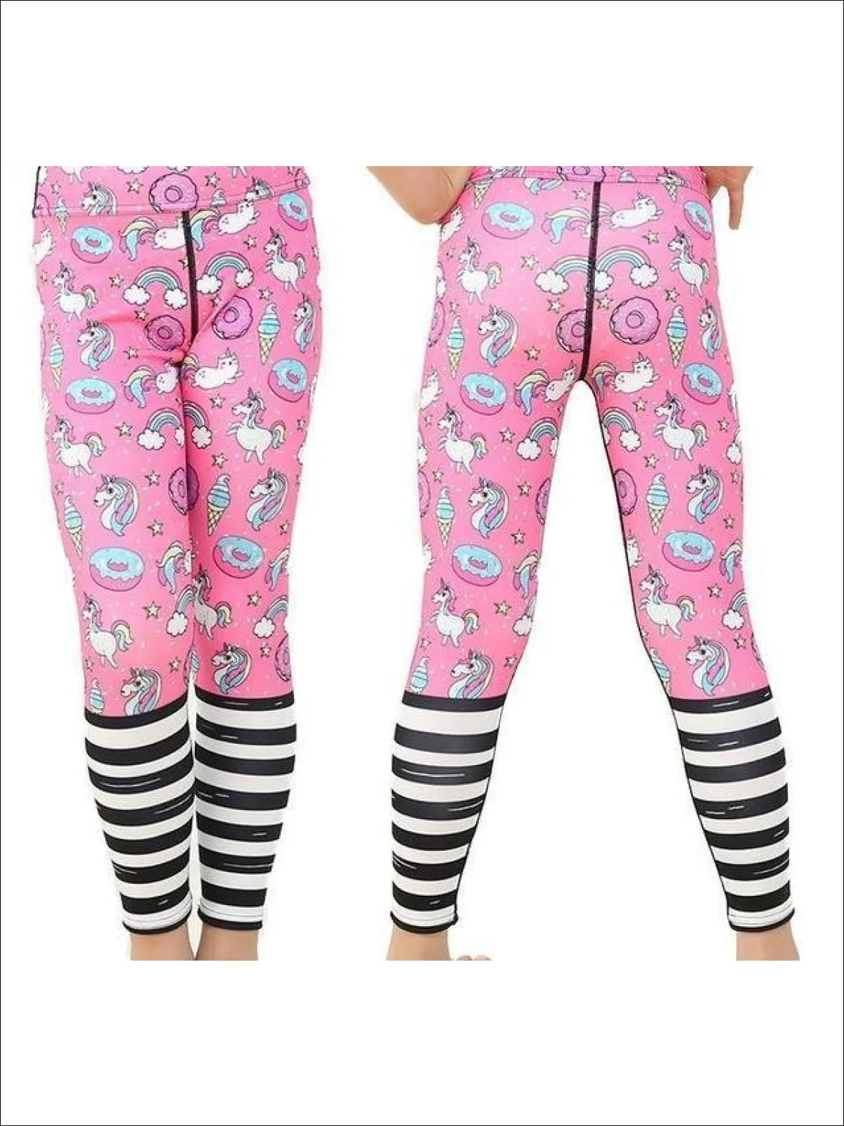 Girls Striped Unicorn Leggings (11 Style Options)