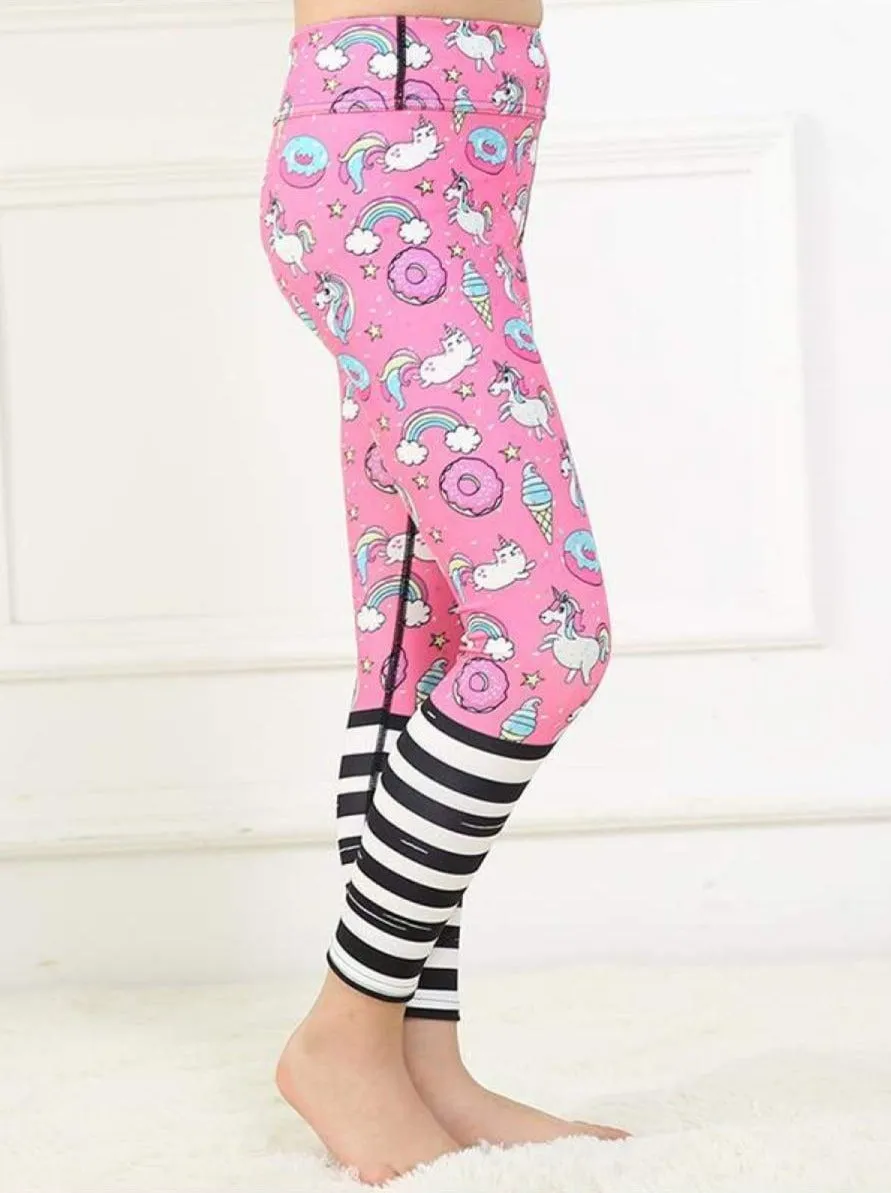 Girls Striped Unicorn Leggings (11 Style Options)